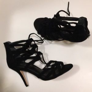 WHBM Black Suede Tie Bootie